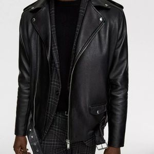 NEW MEN'S ZARA REAL LEATHER BIKER JACKET SIZE M